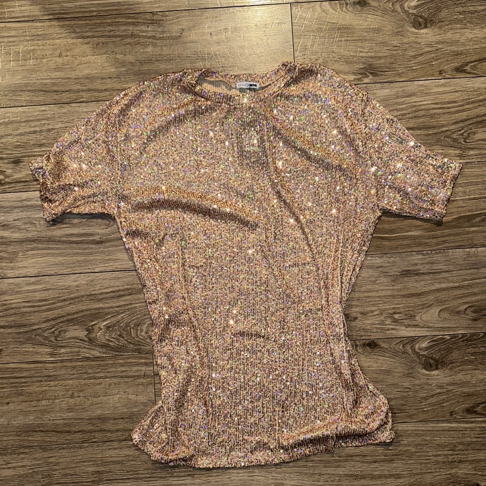 Rose gold sequin biker short set - Picture 3 of 5